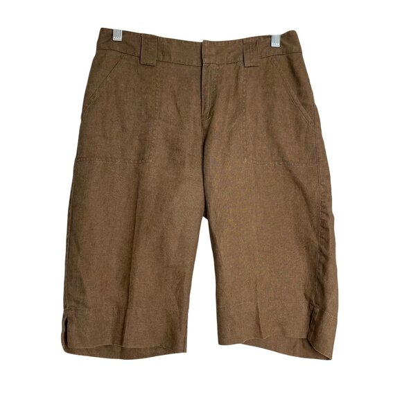 Eddie Bauer Mercer Fit Linen Bermuda Shorts‎ Womens 2 Brown Outdoor Summer - Picture 1 of 9